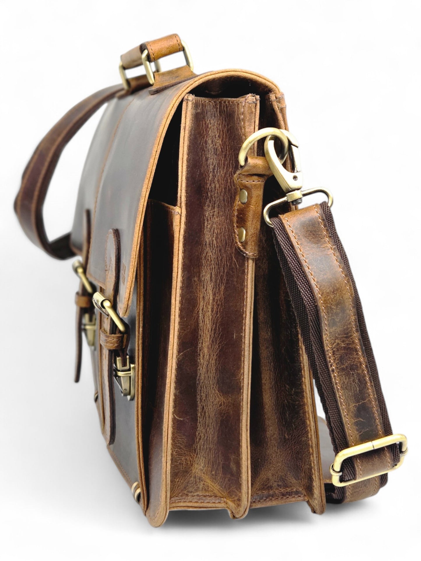 Hunter Brown Buffalo Leather Briefcase,Dark brown buffalo leather briefcase