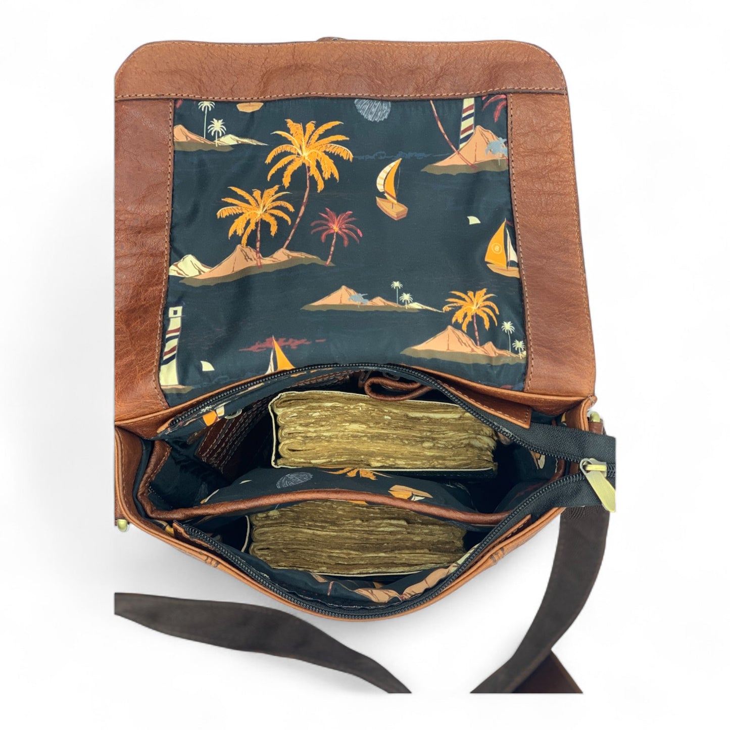 Brown Leather Crossbody Shoulder Bag with Pockets, Organiser Handbag with Adjustable Strap, Gifts for Her