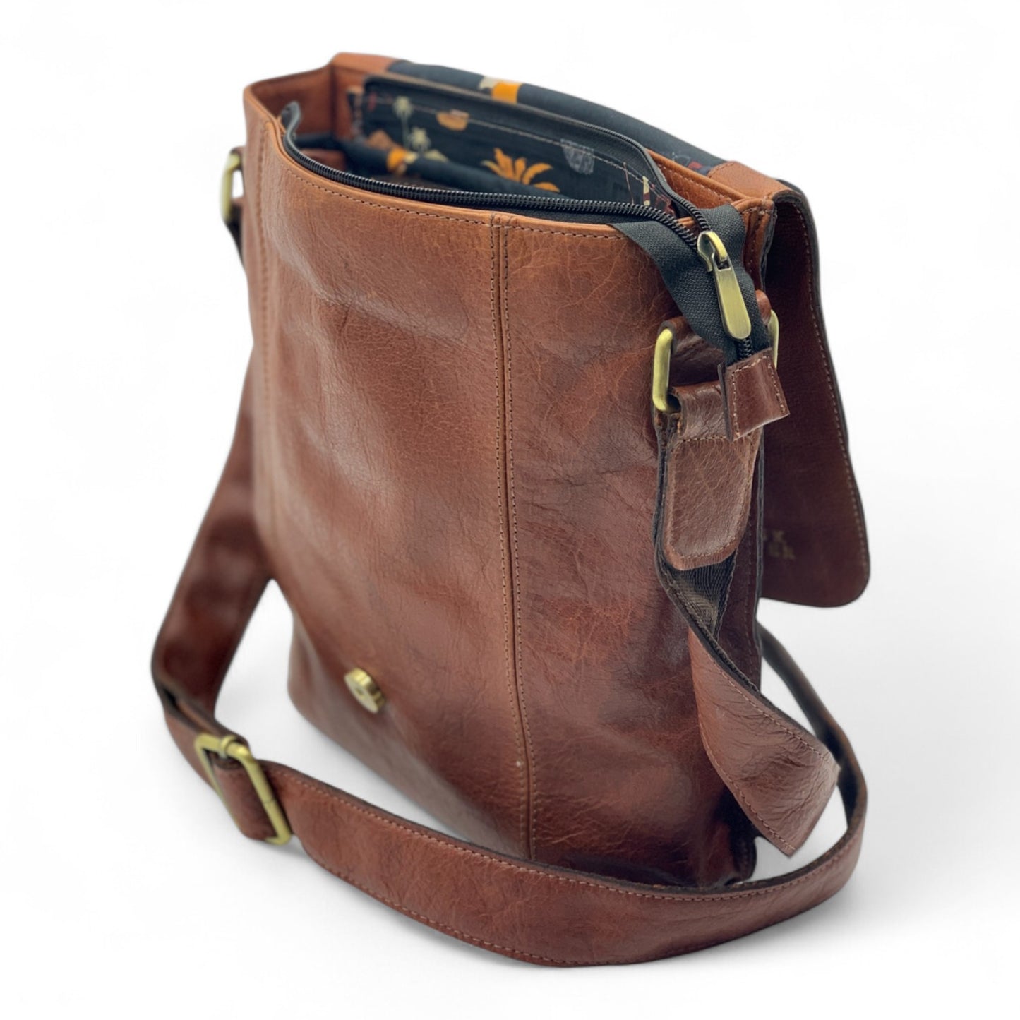 Brown Leather Crossbody Shoulder Bag with Pockets, Organiser Handbag with Adjustable Strap, Gifts for Her