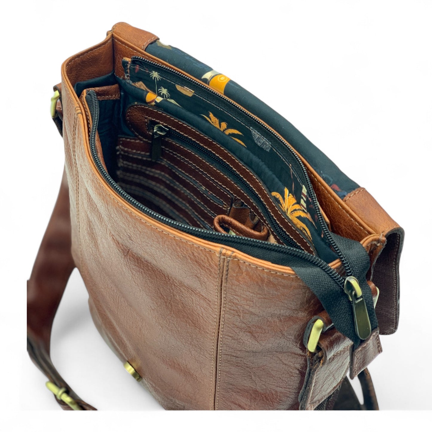 Brown Leather Crossbody Shoulder Bag with Pockets, Organiser Handbag with Adjustable Strap, Gifts for Her