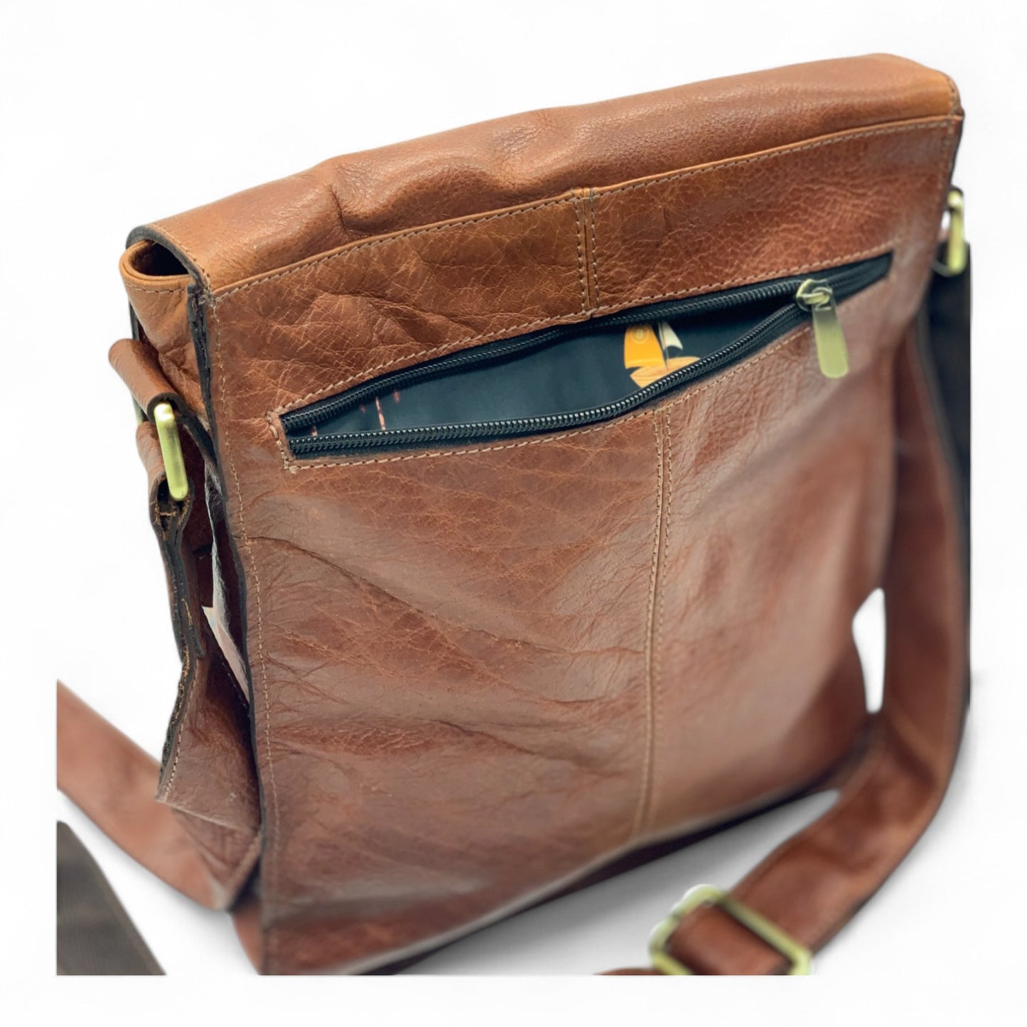 Brown Leather Crossbody Shoulder Bag with Pockets, Organiser Handbag with Adjustable Strap, Gifts for Her