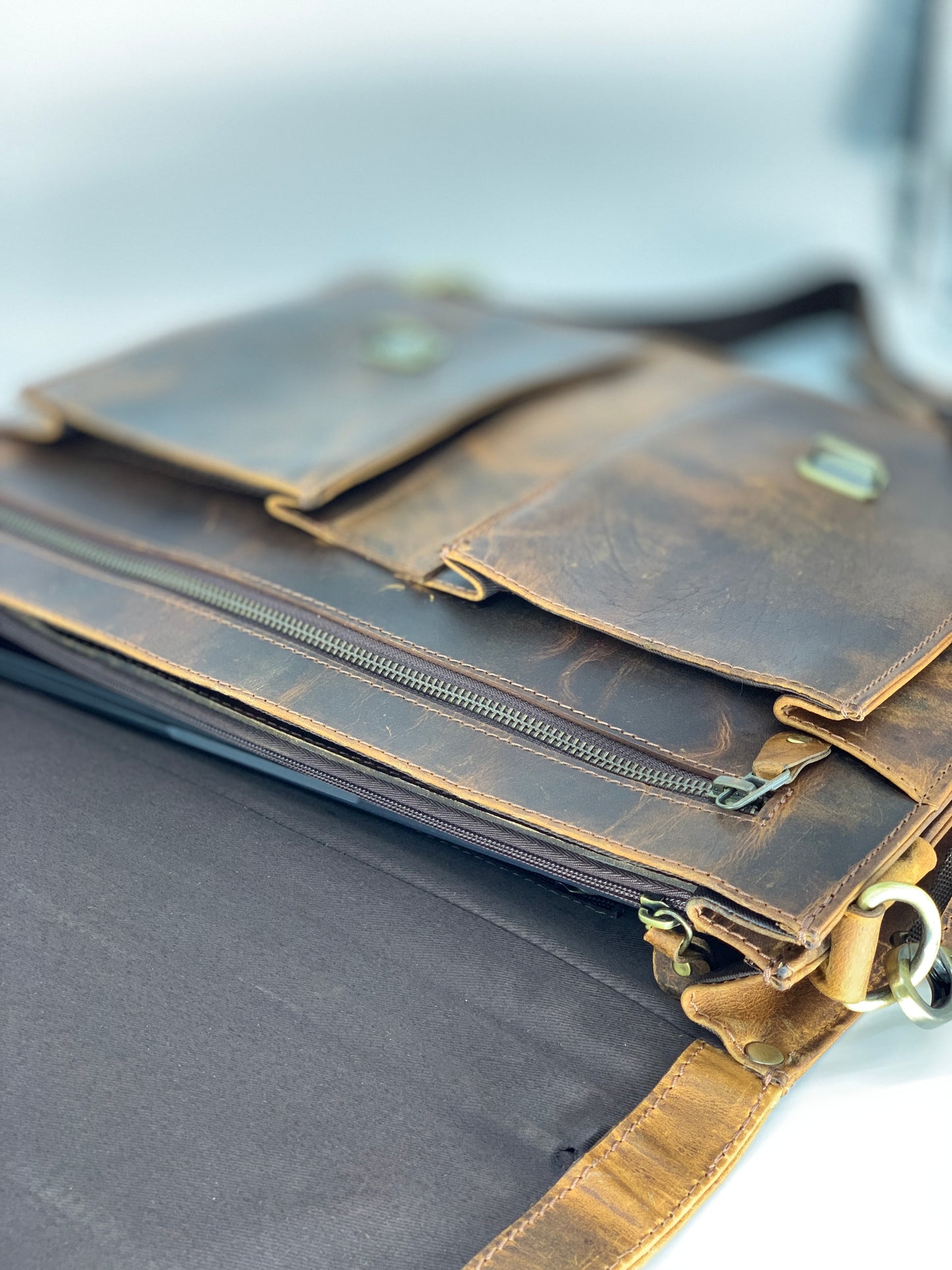 Hunter Brown Buffalo Leather Briefcase,Dark brown buffalo leather briefcase