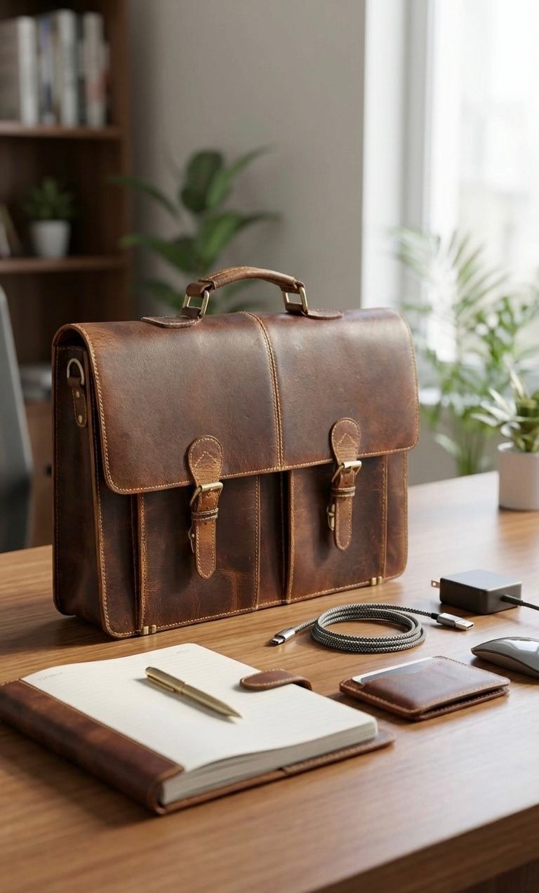 Hunter Brown Buffalo Leather Briefcase