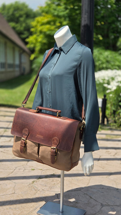 Vintage Canvas & Leather Messenger Bag for Men