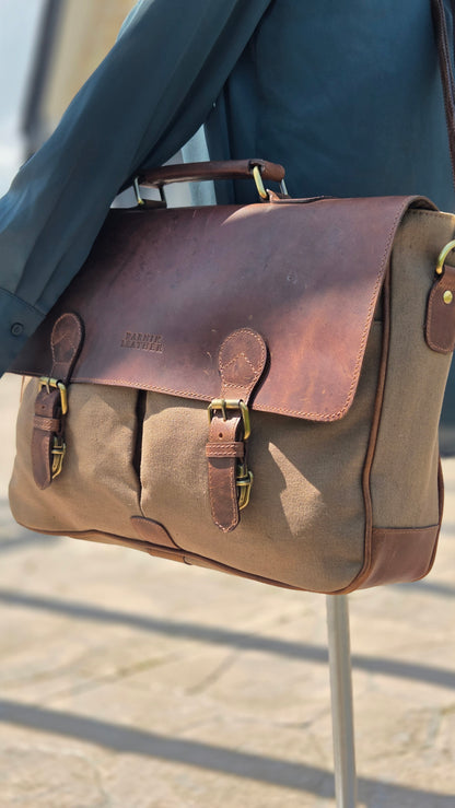 Vintage Canvas & Leather Messenger Bag for Men