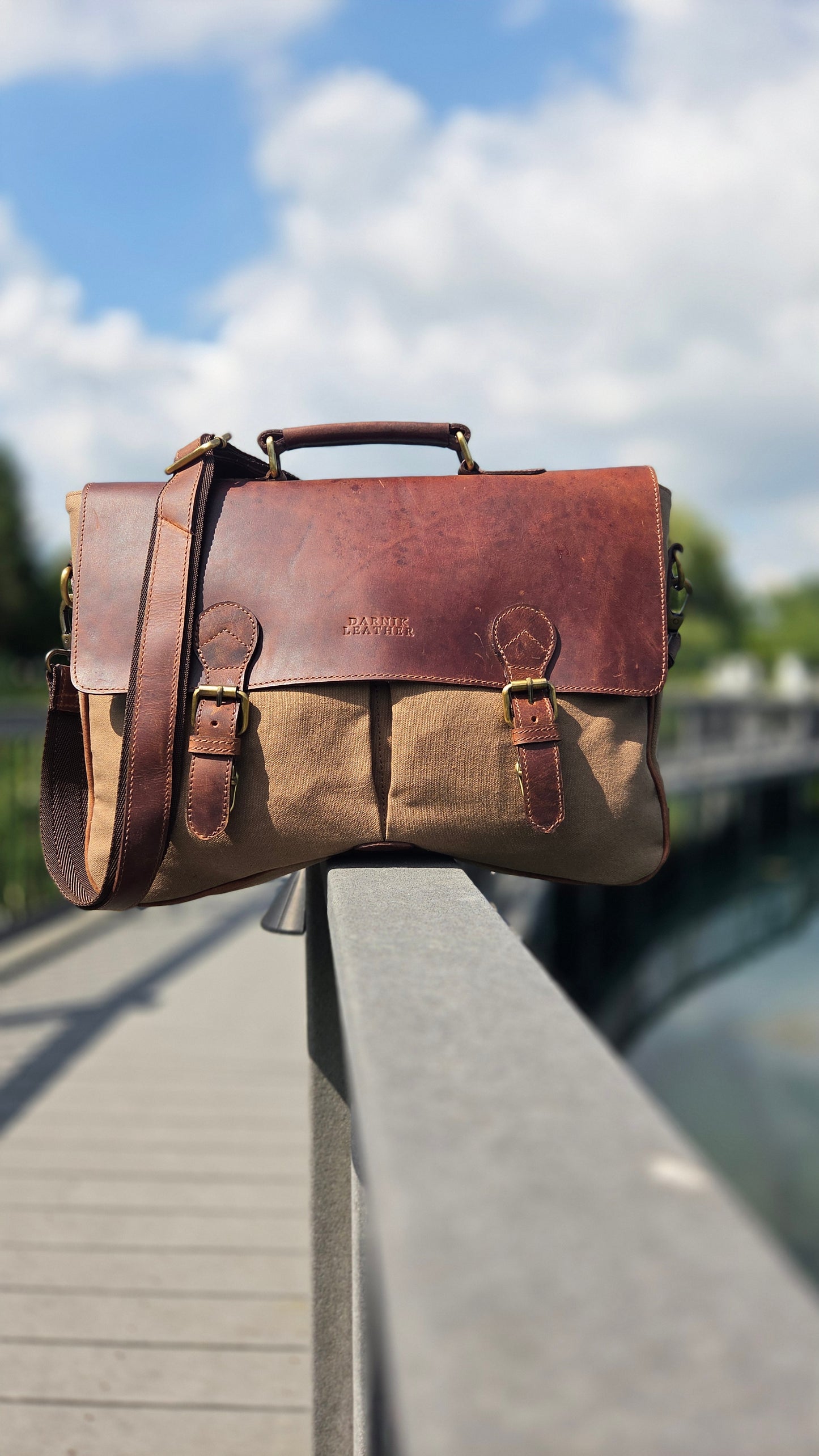 Vintage Canvas & Leather Messenger Bag for Men
