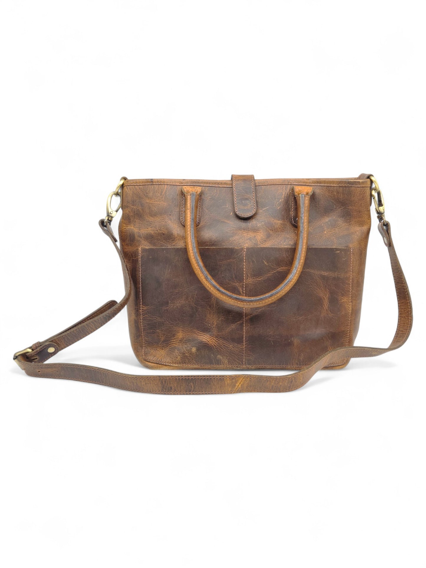 Vintage Brown Leather Tote Bag with Shoulder Strap