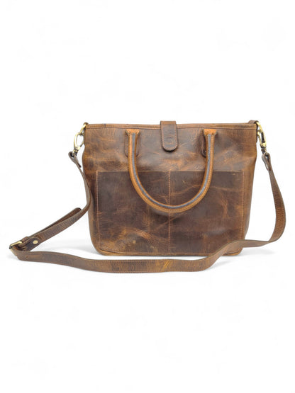 Vintage Brown Leather Tote Bag with Shoulder Strap