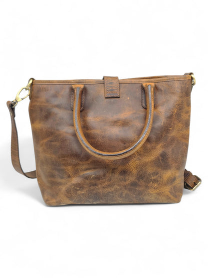 Vintage Brown Leather Tote Bag with Shoulder Strap