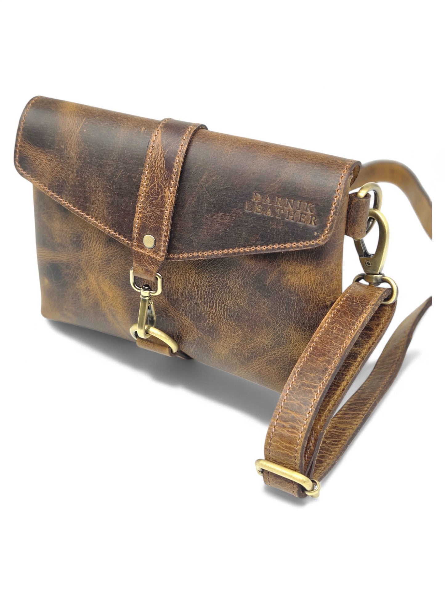 Leather Phone Bag, Compact Crossbody, Vintage Brown, Lightweight Travel