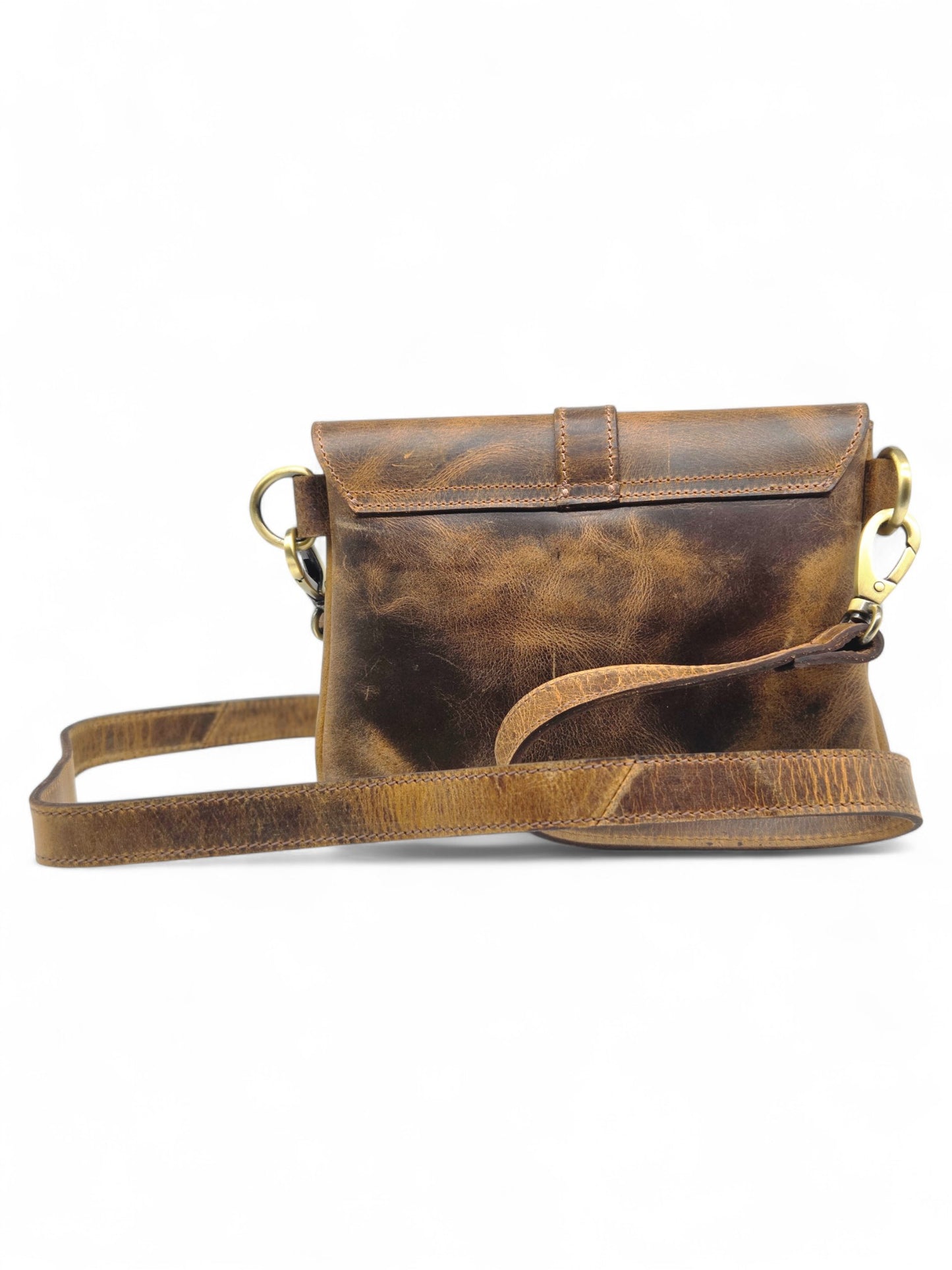 Leather Phone Bag, Compact Crossbody, Vintage Brown, Lightweight Travel