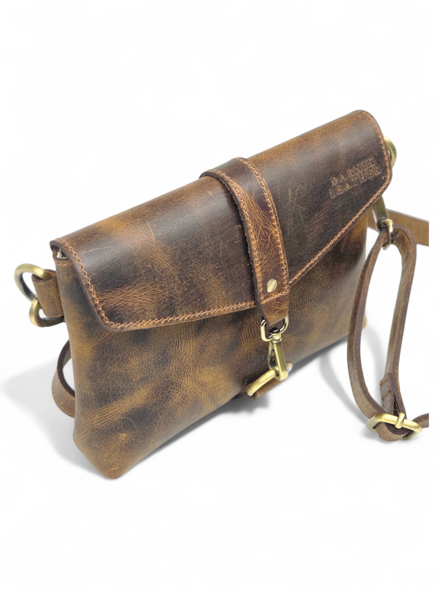 Leather Phone Bag, Compact Crossbody, Vintage Brown, Lightweight Travel