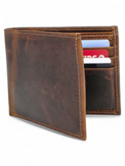 Premium Handmade Vintage Brown Leather Bifold Wallet