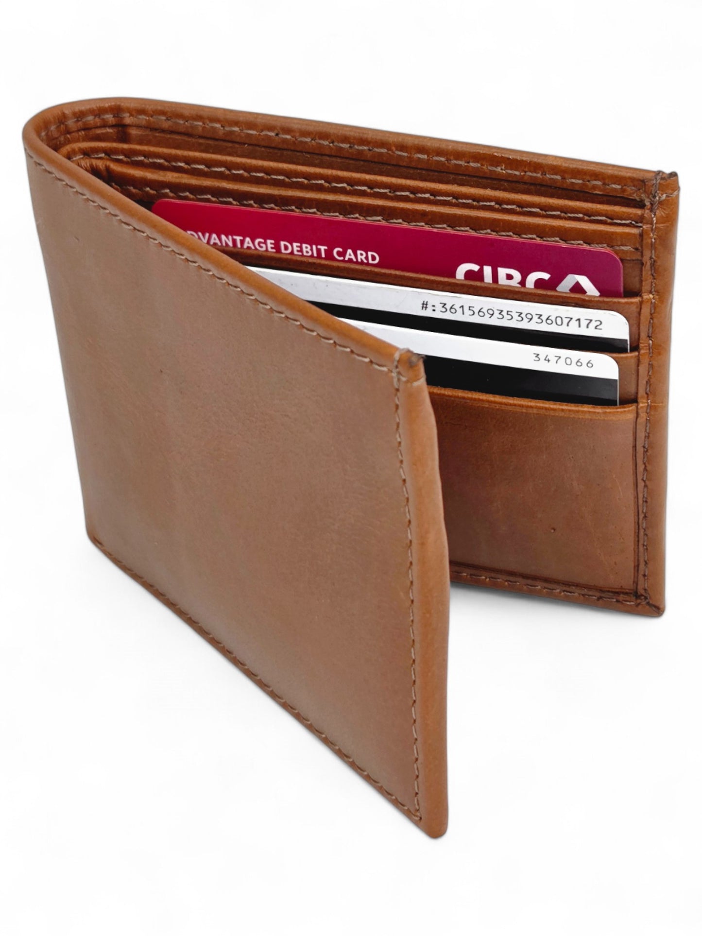 Genuine Tan Leather Bi-Fold Wallet with 6 Card Slots