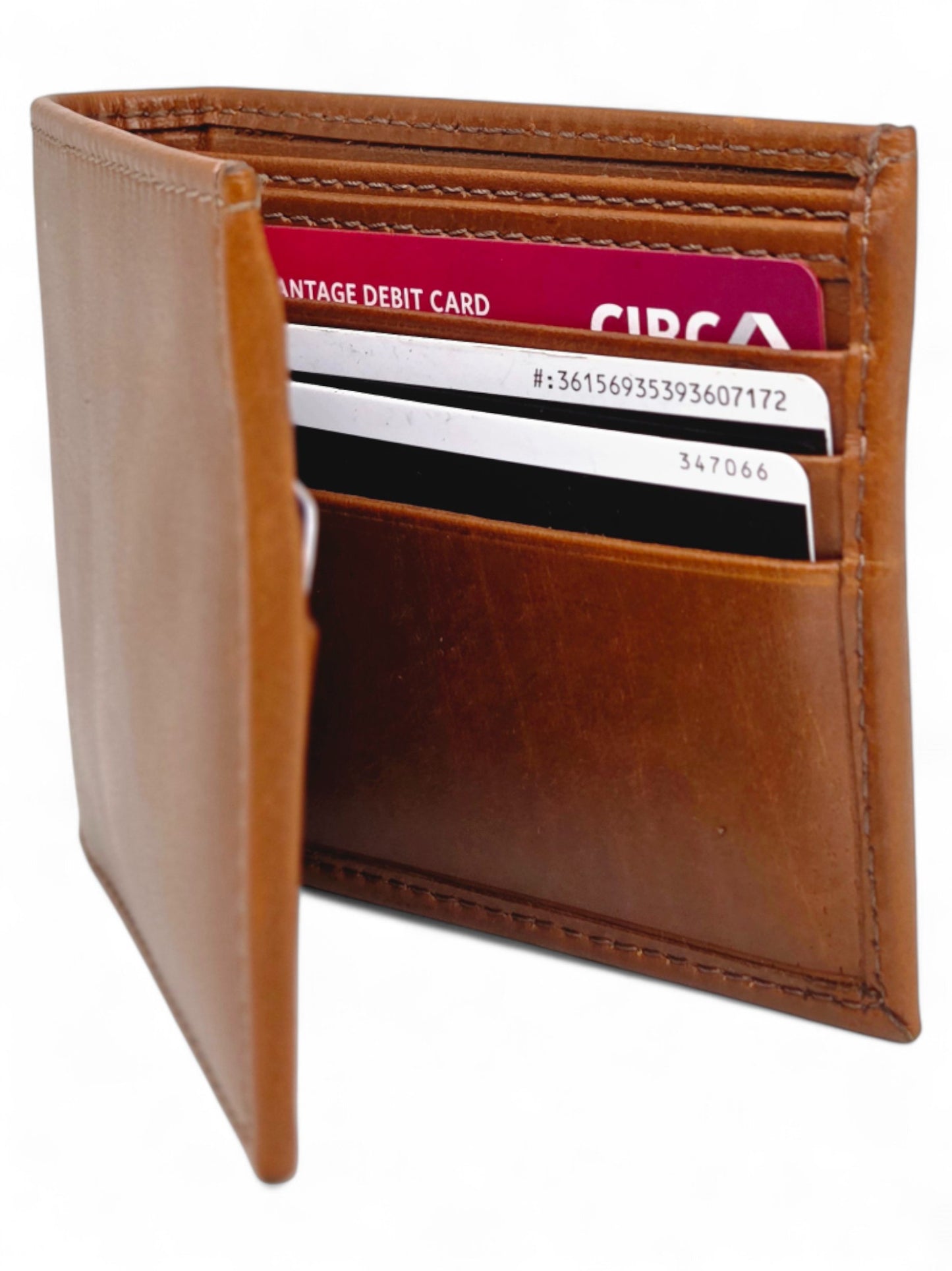 Genuine Tan Leather Bi-Fold Wallet with 6 Card Slots