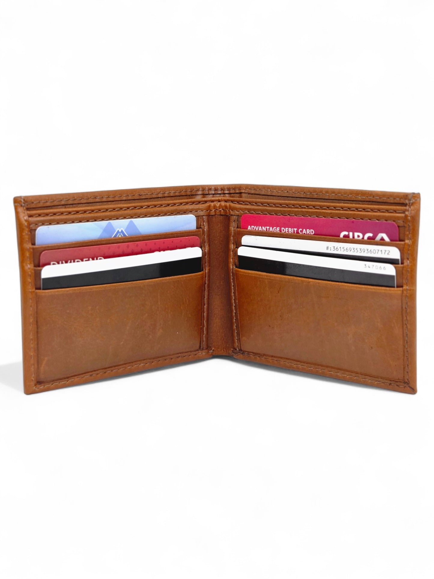 Genuine Tan Leather Bi-Fold Wallet with 6 Card Slots