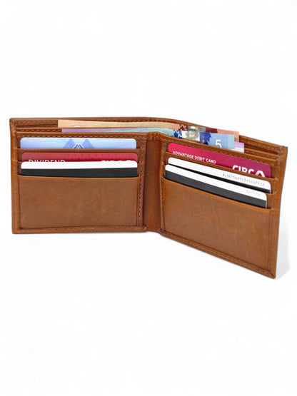 Genuine Tan Leather Bi-Fold Wallet with 6 Card Slots