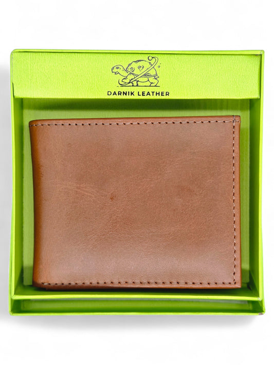 Genuine Tan Leather Bi-Fold Wallet with 6 Card Slots