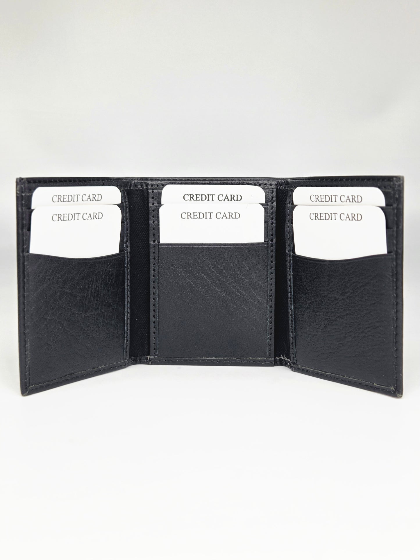Classic Tri-Fold Black Leather Wallet for Everyday Use