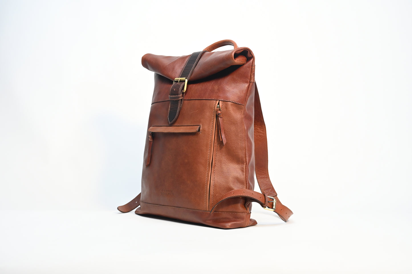 Dark Tan Leather Bagpack roll up Style *Premium Collection*