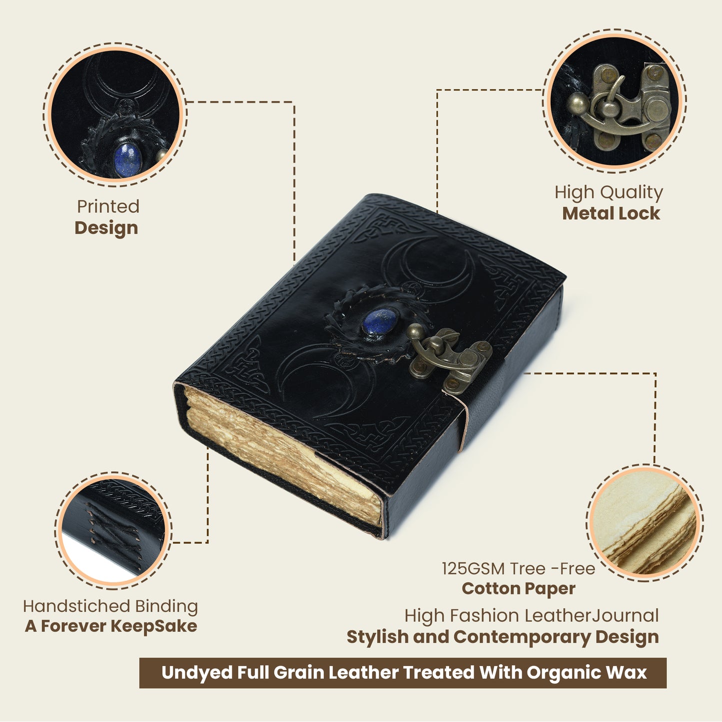 Black Leather Triple Moon Journal