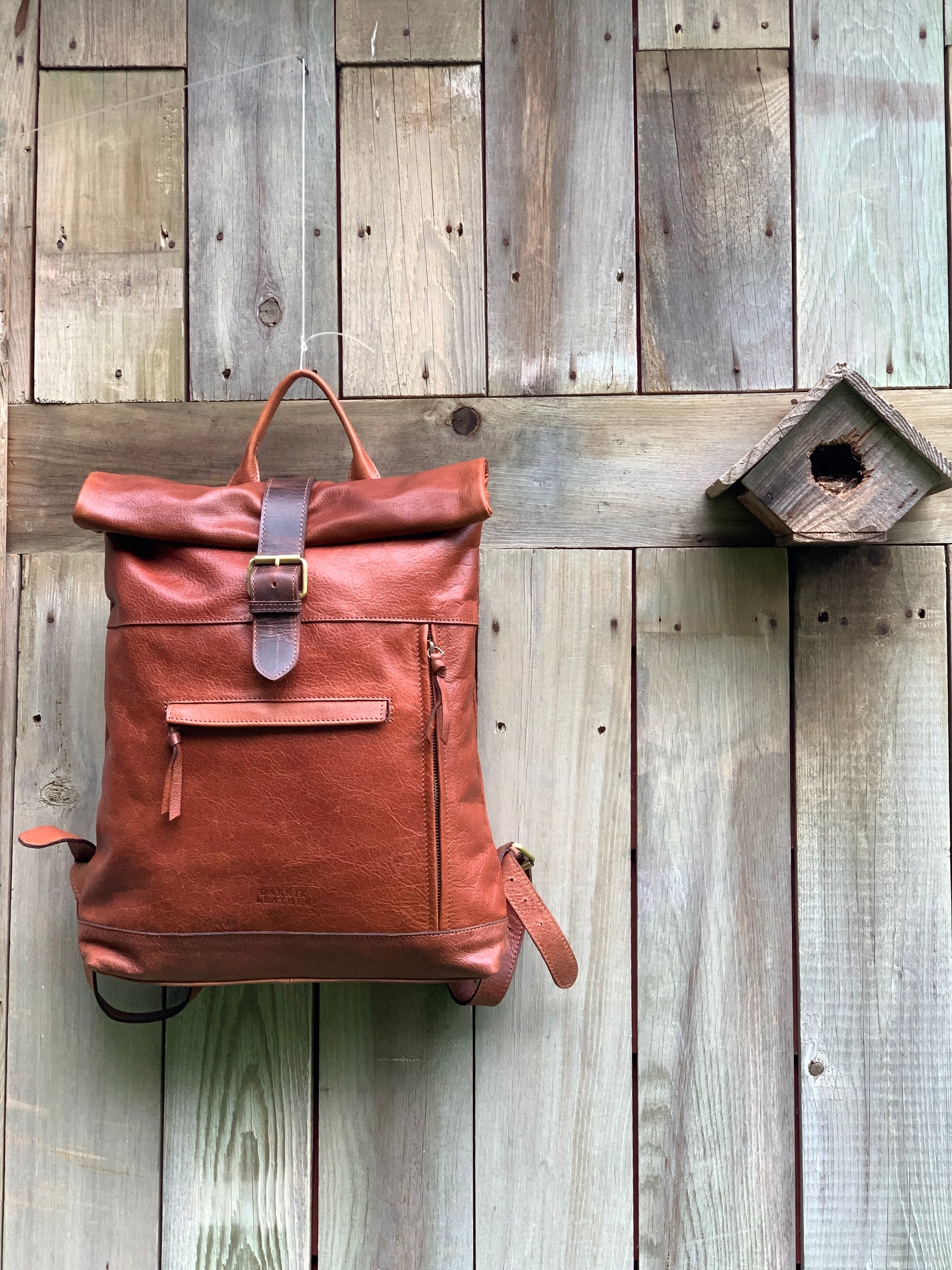 Dark Tan Leather Bagpack roll up Style *Premium Collection*