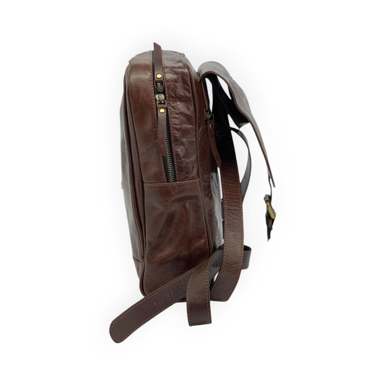 Dark Brown Glossy Leather Backpack (Small)