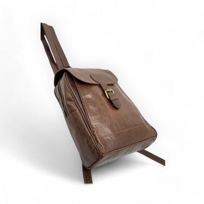 Dark Brown Glossy Leather Backpack (Small)