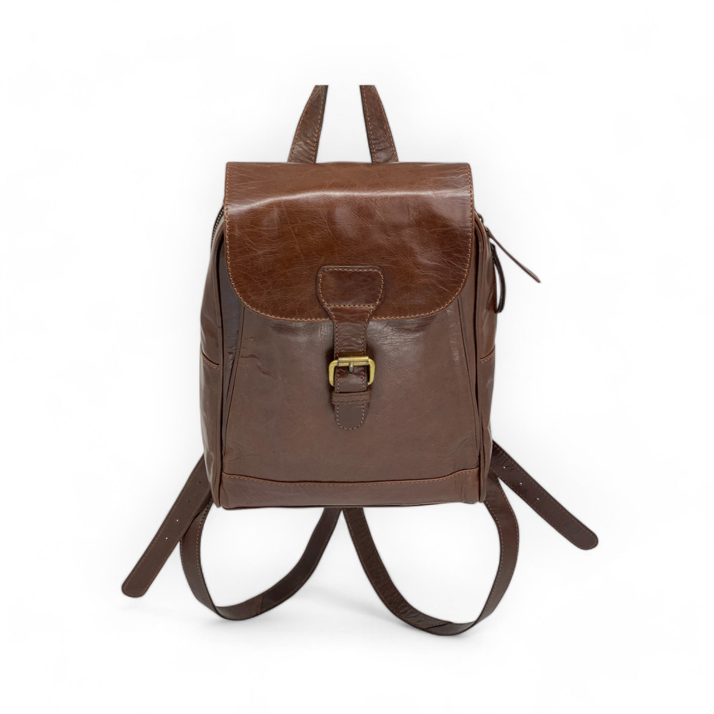 Dark Brown Glossy Leather Backpack (Small)