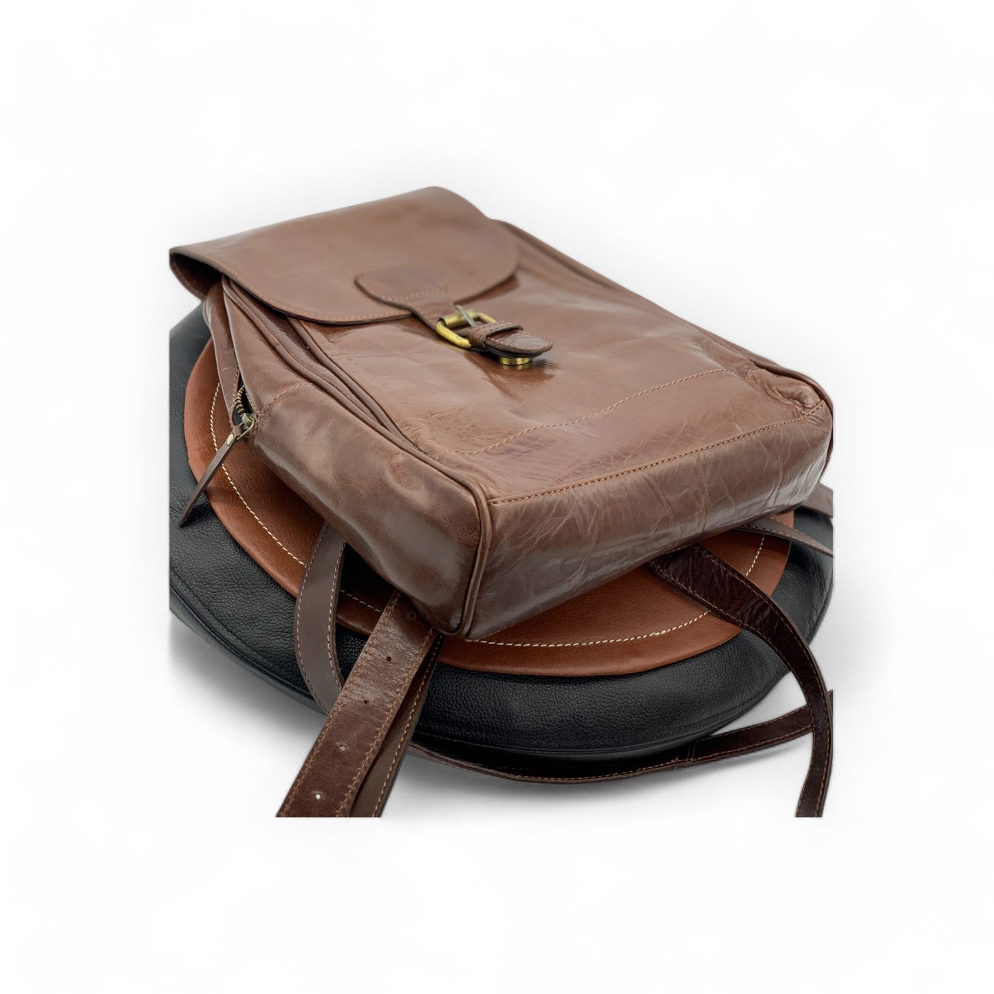 Dark Brown Glossy Leather Backpack (Small)