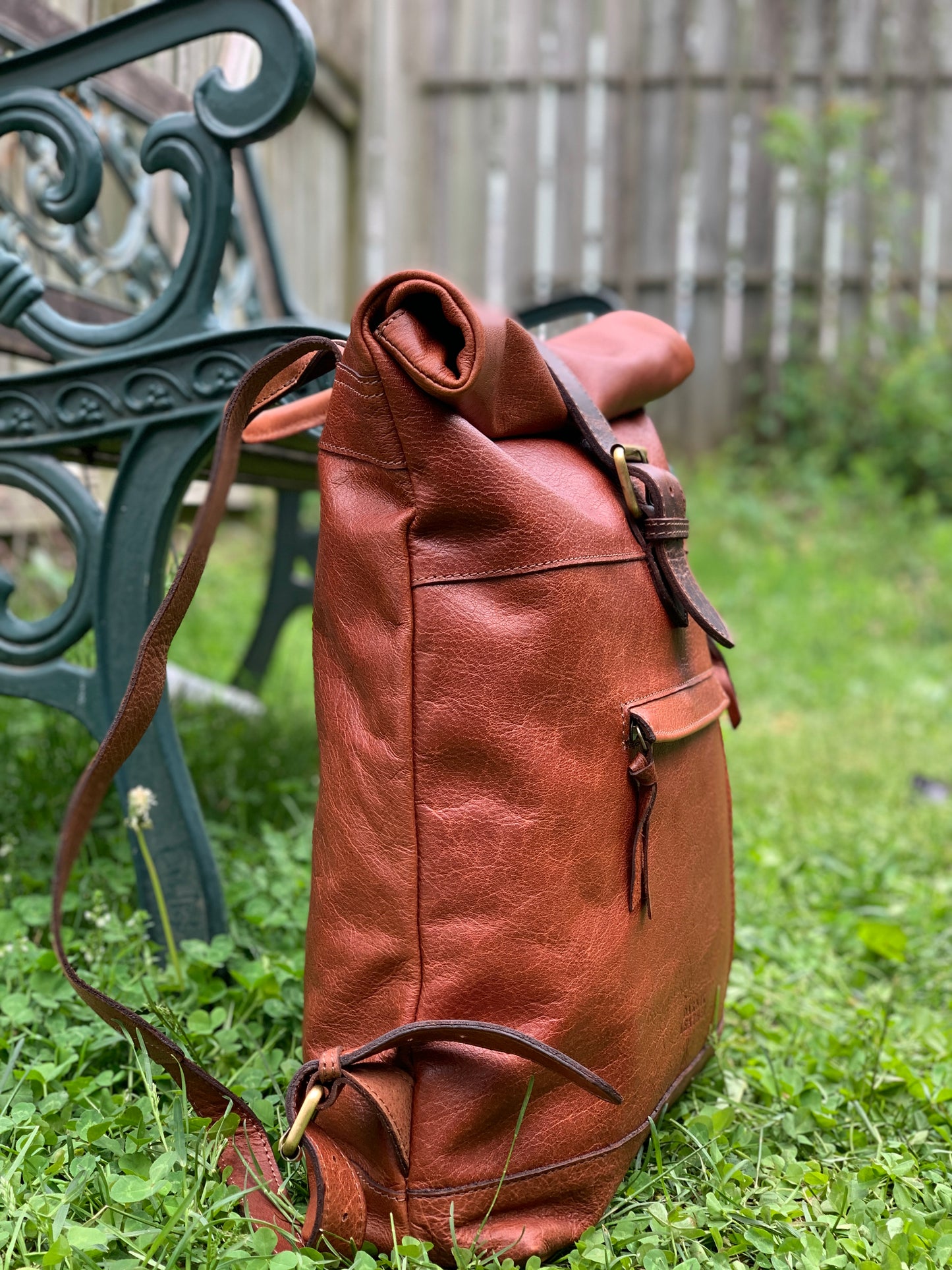 Dark Tan Leather Bagpack roll up Style *Premium Collection*