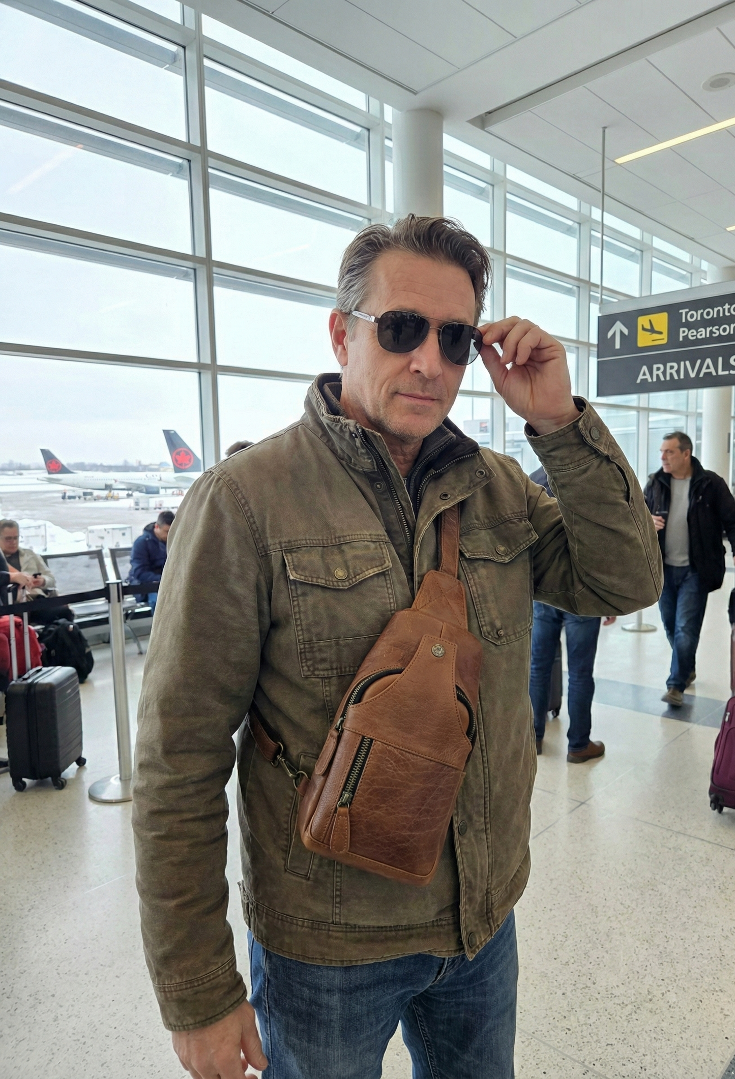 Handcrafted Bison Leather Light brown Crossbody Bag: Full-Grain bison Sling