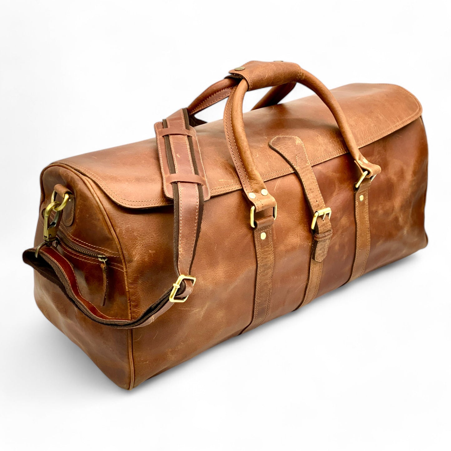 Vintage Brown Leather Duffle Bag - Spacious & Durable Travel Companion