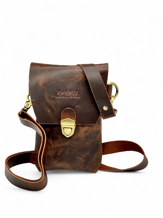 Vintage Brown Leather Messenger  Bag for Men, Full-Grain Crossbody Bag