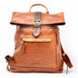 Dark Tan Leather Bagpack roll up Style *Premium Collection*