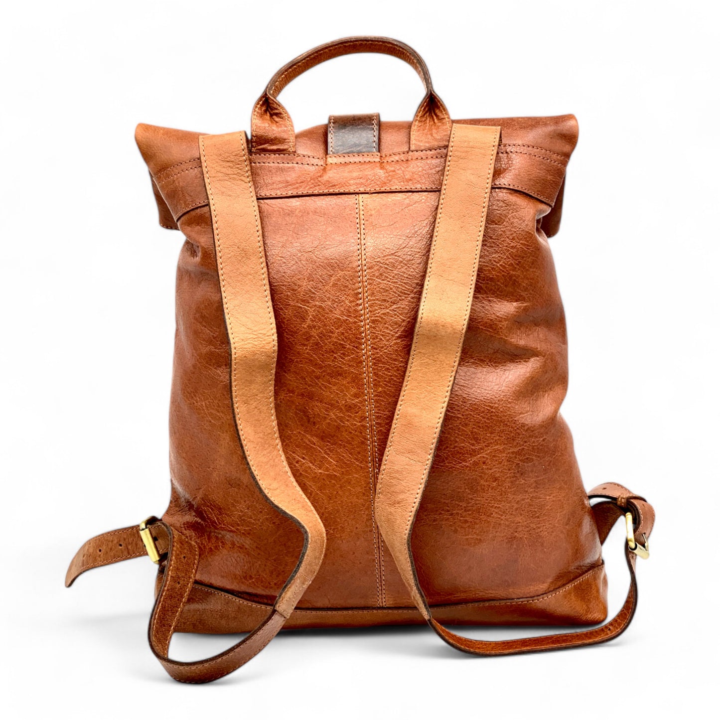 Dark Tan Leather Bagpack roll up Style *Premium Collection*