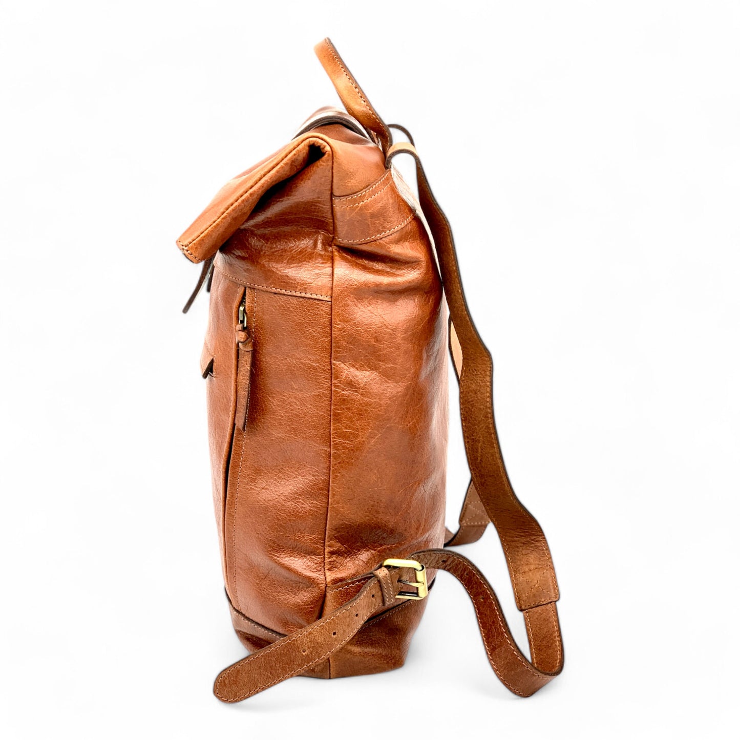 Dark Tan Leather Bagpack roll up Style *Premium Collection*