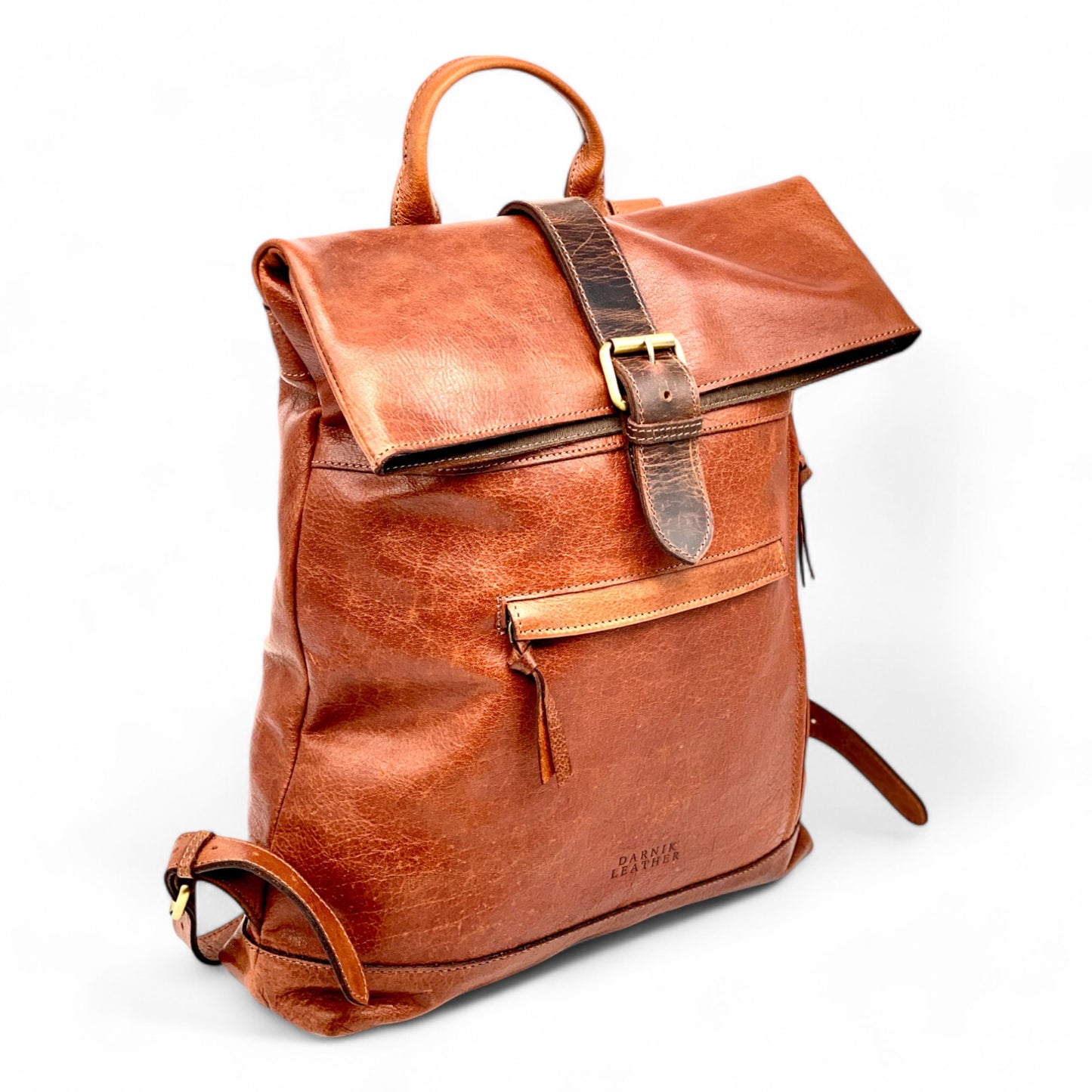 Dark Tan Leather Bagpack roll up Style *Premium Collection*