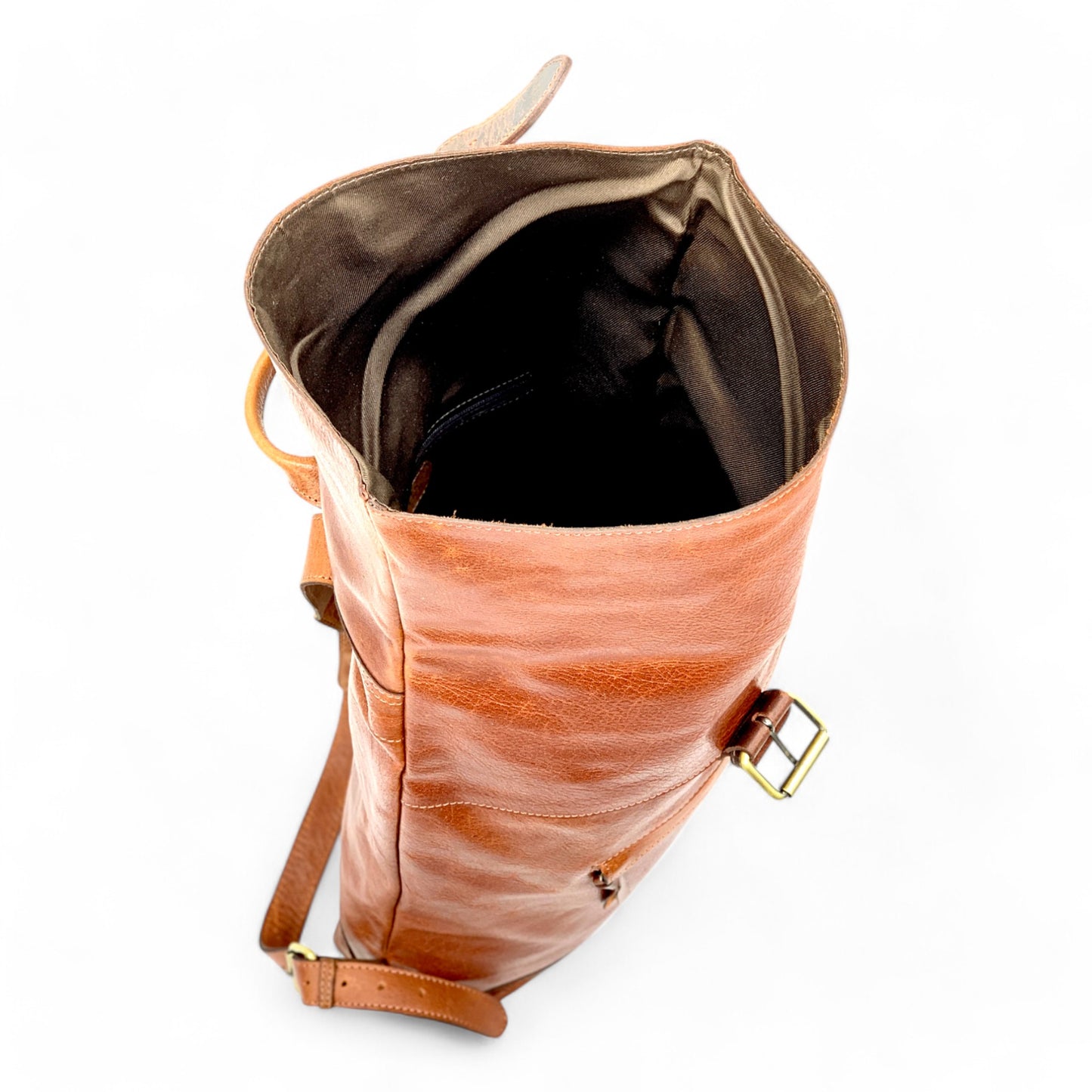 Dark Tan Leather Bagpack roll up Style *Premium Collection*