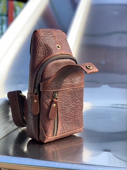 Handmade Leather Sling Bag: Crossbody Chest Pack - Bison Leather Brown