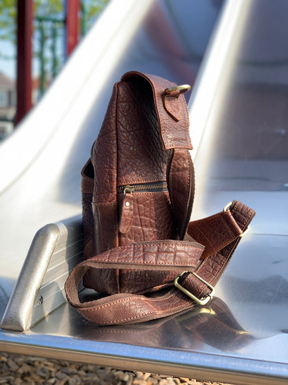 Handmade Leather Sling Bag: Crossbody Chest Pack - Bison Leather Brown