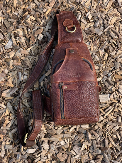 Handmade Leather Sling Bag: Crossbody Chest Pack - Bison Leather Brown