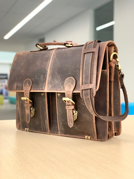 Hunter Brown Buffalo Leather Briefcase,Dark brown buffalo leather briefcase