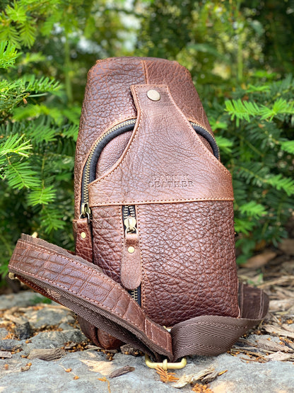 Handmade Leather Sling Bag: Crossbody Chest Pack - Bison Leather Brown