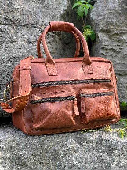 Handcrafted Brown Leather Duffle Bag for Travel