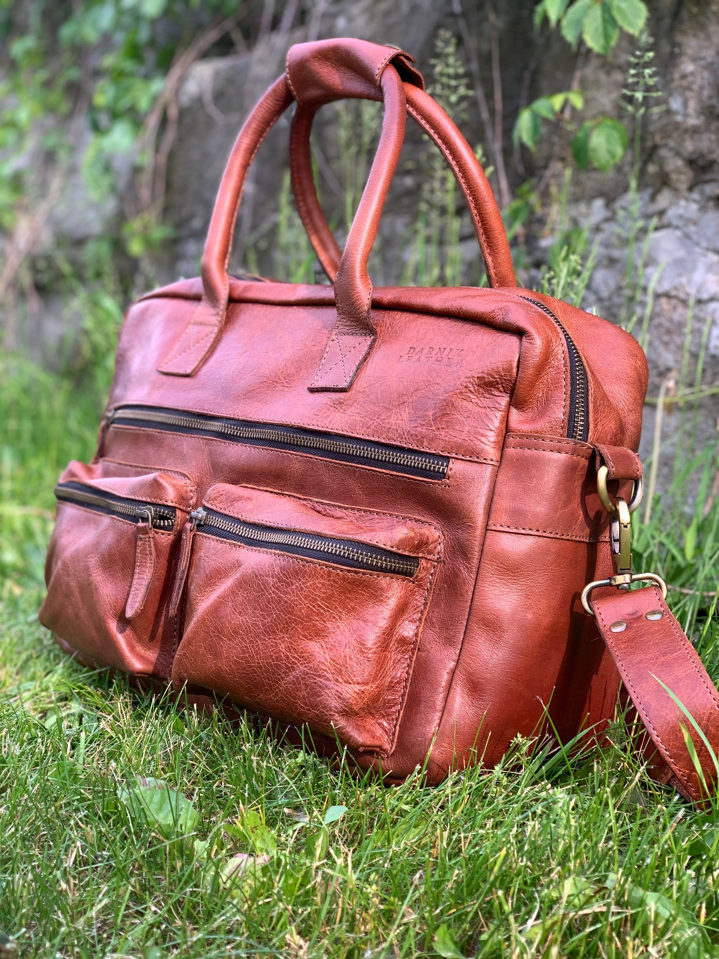 Handcrafted Brown Leather Duffle Bag for Travel
