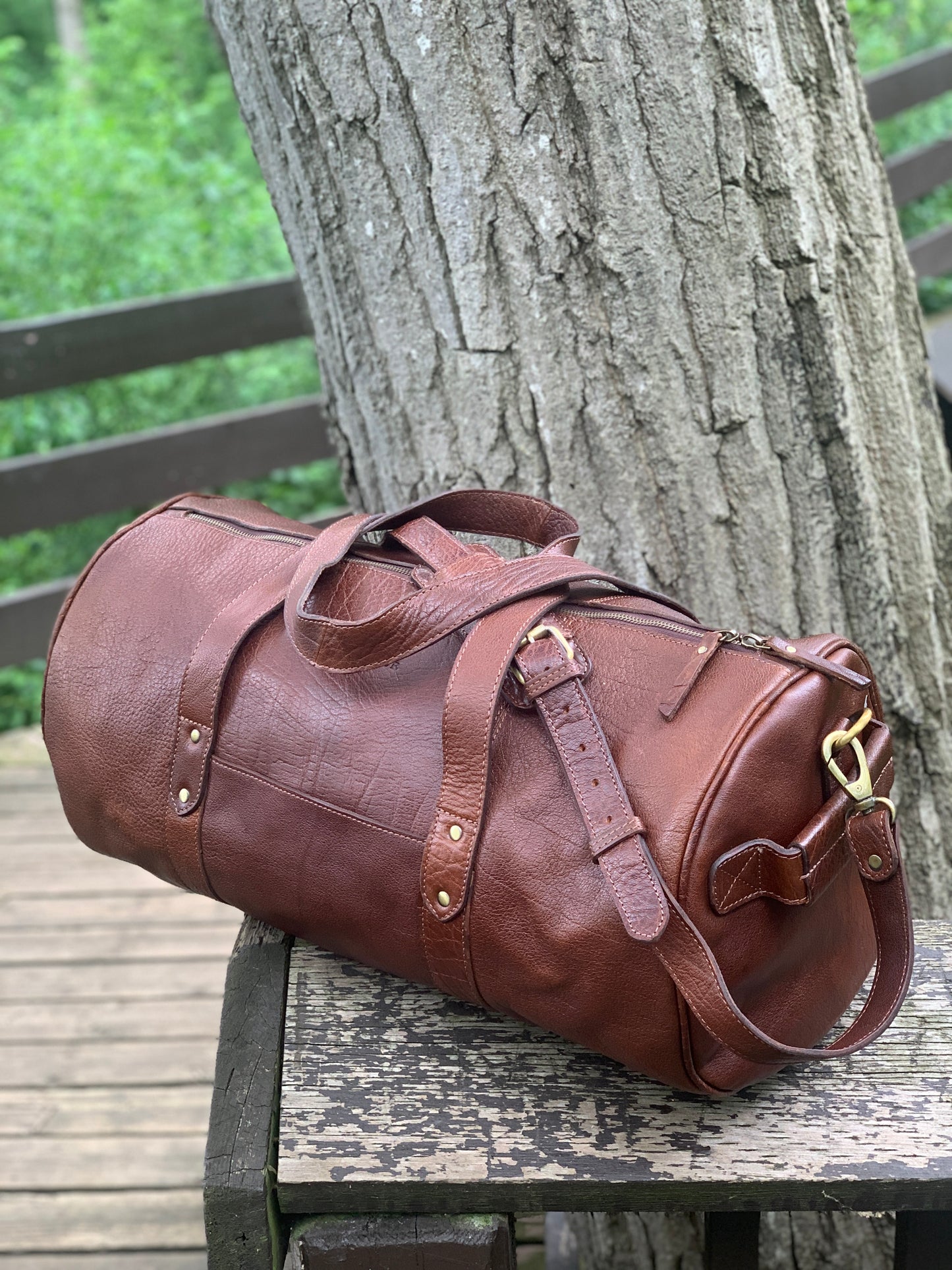 Premium Bison Leather Duffle Bag for Travel & Daily Use