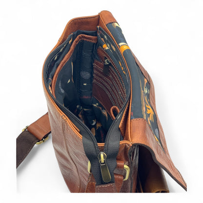 Brown Leather Crossbody Shoulder Bag with Pockets, Organiser Handbag with Adjustable Strap, Gifts for Her
