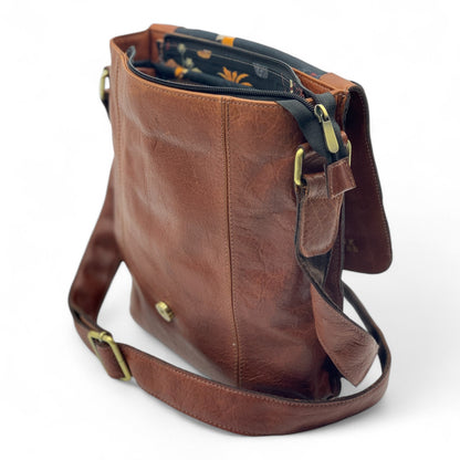 Brown Leather Crossbody Shoulder Bag with Pockets, Organiser Handbag with Adjustable Strap, Gifts for Her