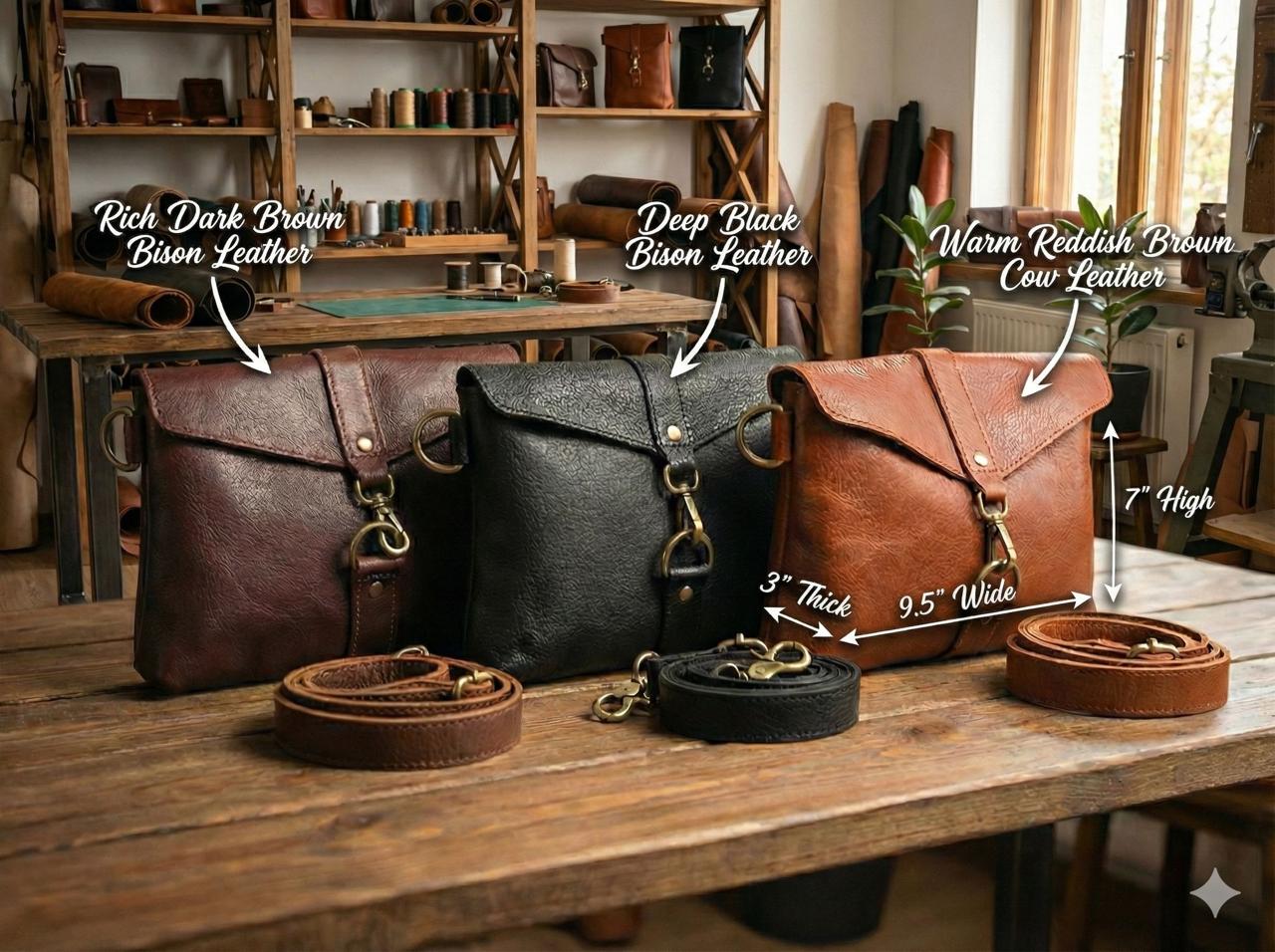 Bison Leather Sling Bag for women –  Crossbody Leather Bag with Adjustable Strap